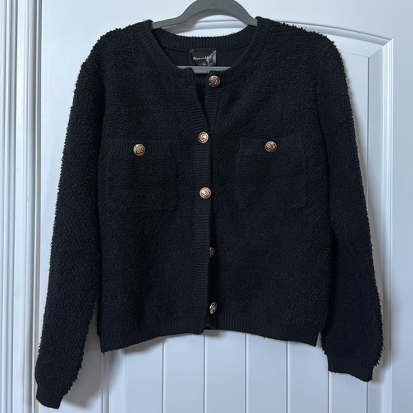 Line & Dot Khloe Boucle Cardigan - Black Small - Picture 3 of 8